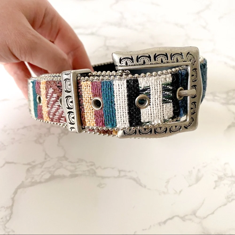 Vintage Elite | Blue Woven Fabric Tapestry Belt - Picture 2 of 11